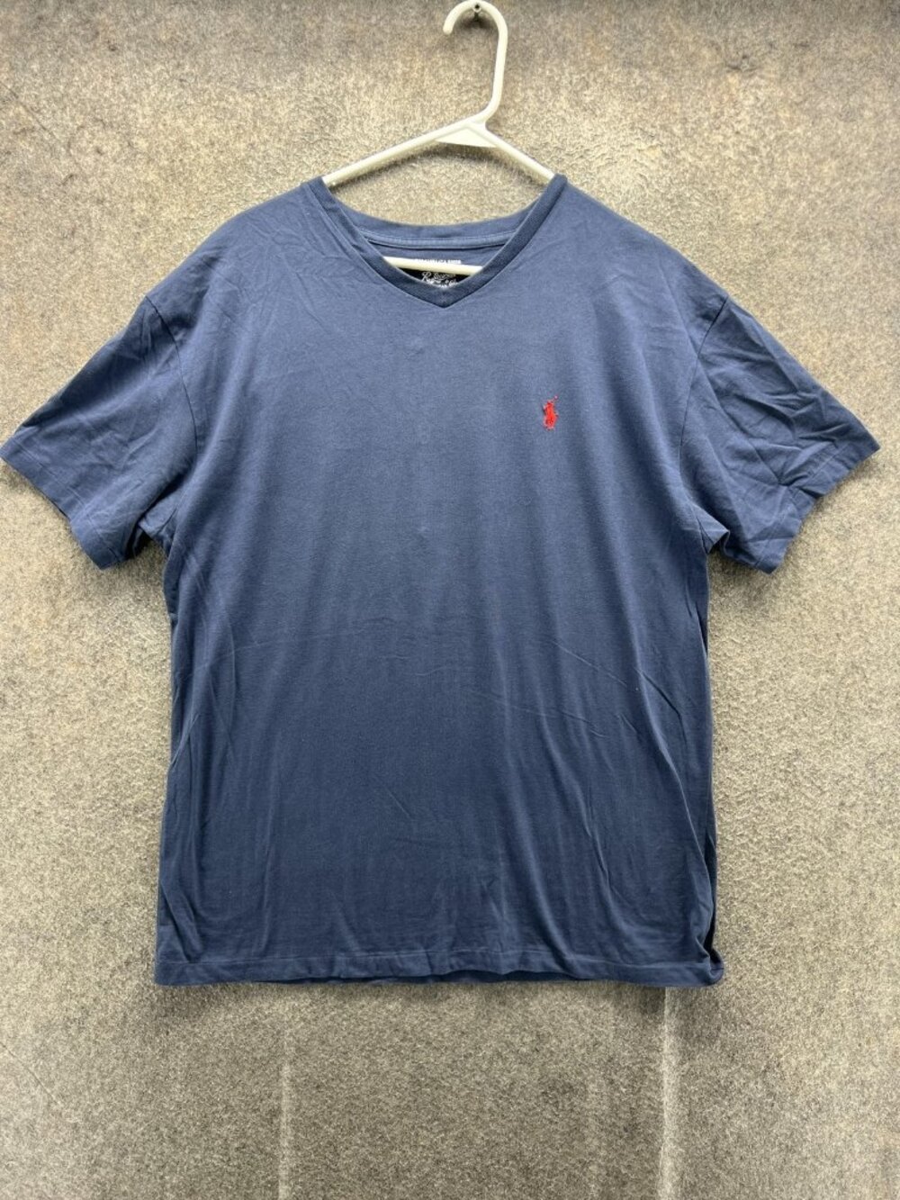 Polo Ralph Lauren Shirt Mens Medium Blue V Neck Logo Tee Tagless Soft Casual